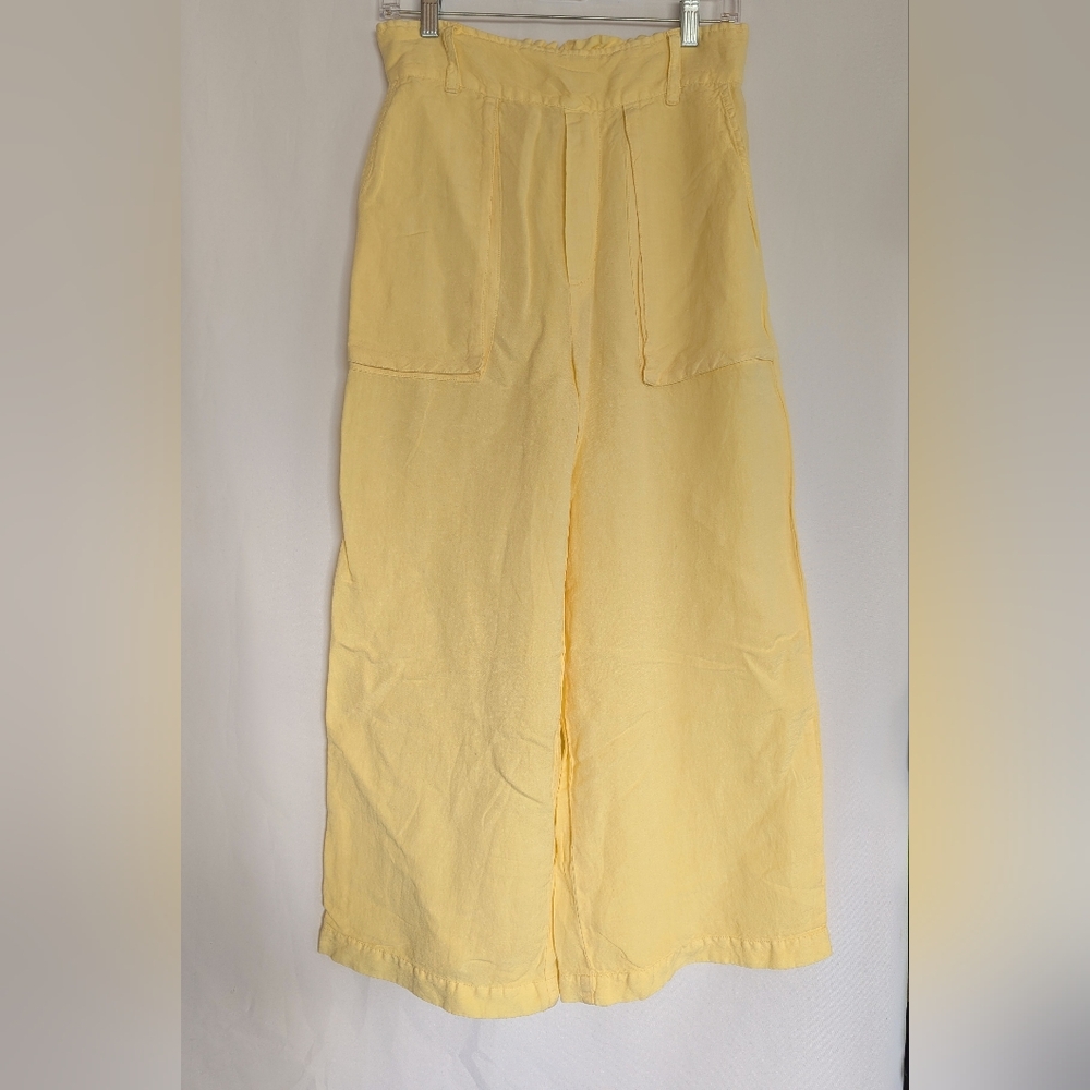 Women's Large Linen Pants YFB Yellow Wide-Leg Summer Vacation Resort Comfortable
